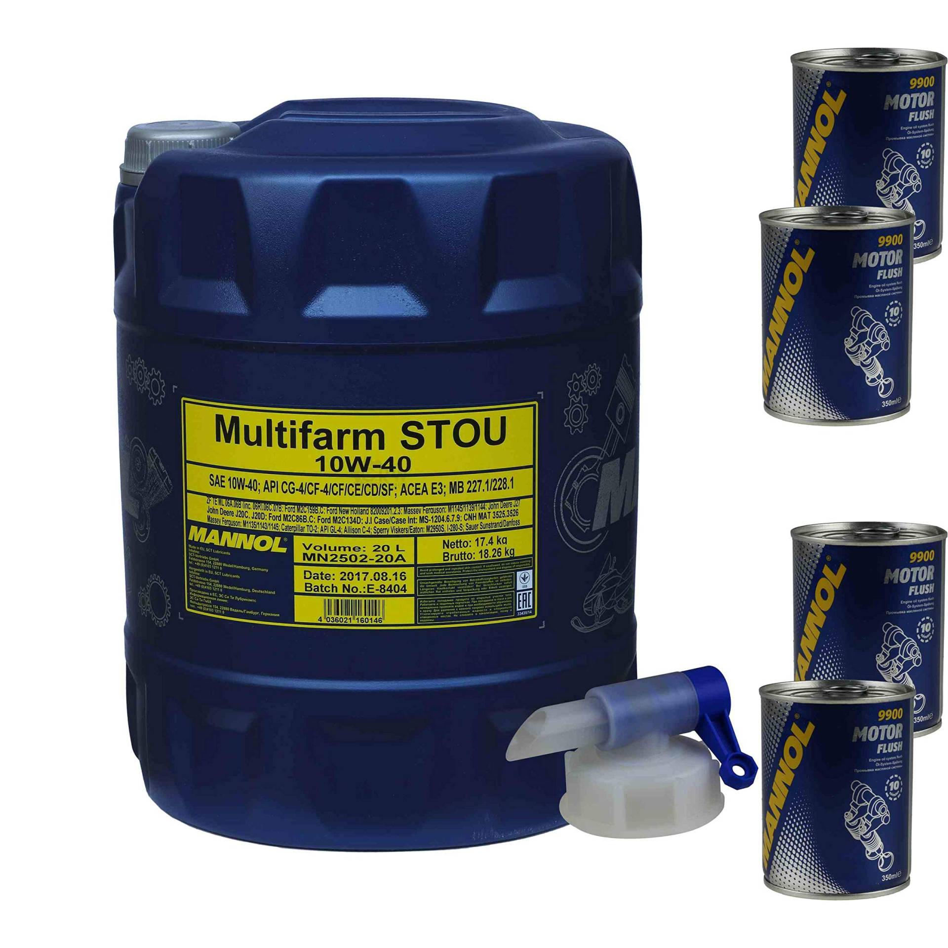 20L Motoröl MANNOL Multifarm STOU 10W-40 Landmaschinenöl 4xMotor Flush von Diederichs