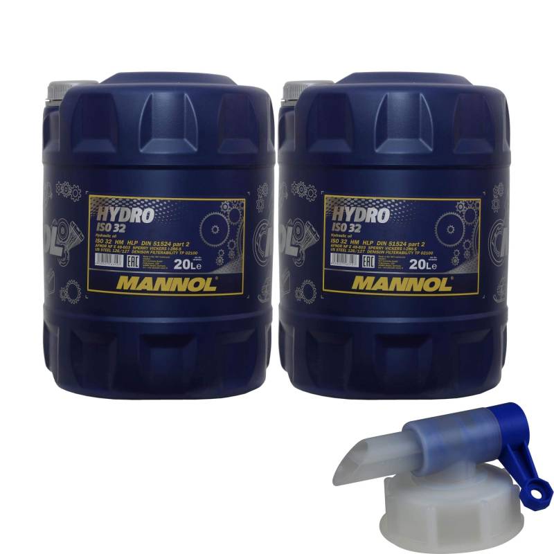 2x 20 Liter MANNOL Hydrauliköl Hydro ISO 32 Hydraulic Fluid inkl. Auslaufhahn von Diederichs