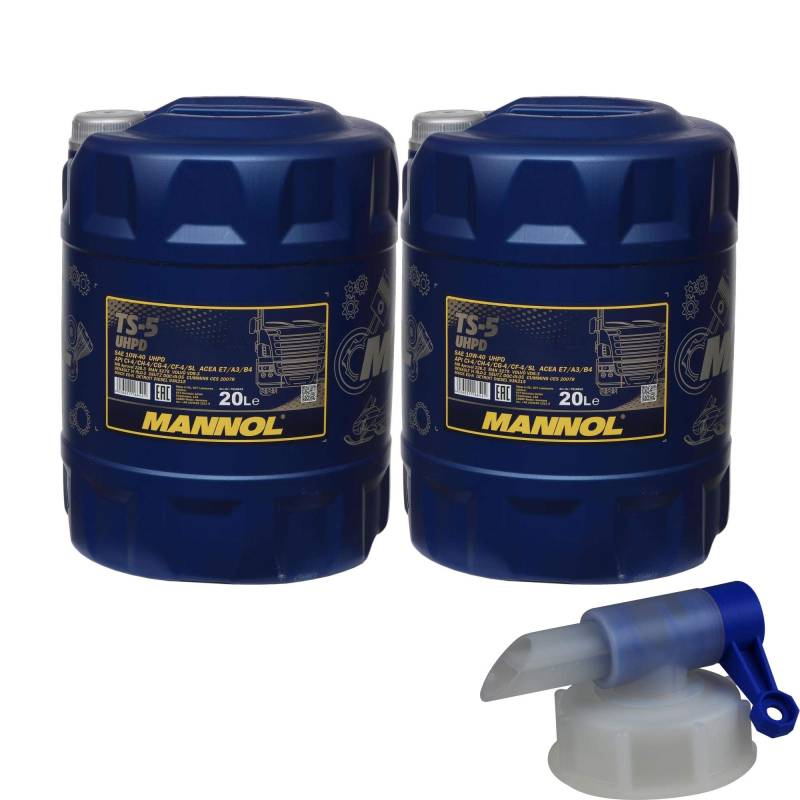 2x 20 Liter MANNOL Motoröl TS-5 UHPD 10W-40 API Engine Oil Öl inkl. Auslaufhahn von Diederichs