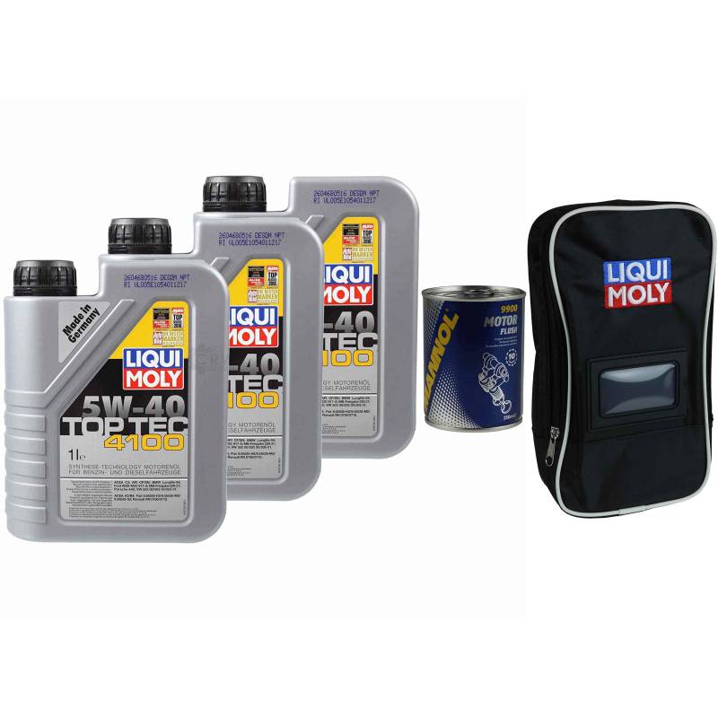 3L Motoröl Liqui Moly Top Tec 4100 5W-40 1x MANNOL Motor Flush ADDITIV Tasche von Diederichs