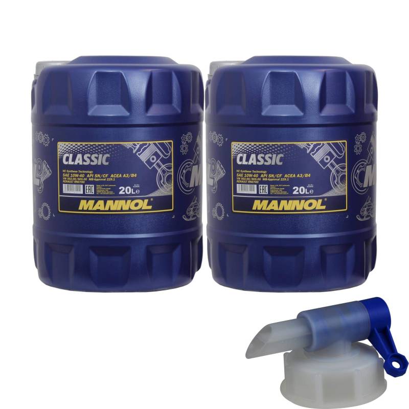 40L MANNOL Classic 10W-40 API SN/SM/CF Öl Motoröl MN7501-20 inkl. Auslaufhahn von Diederichs