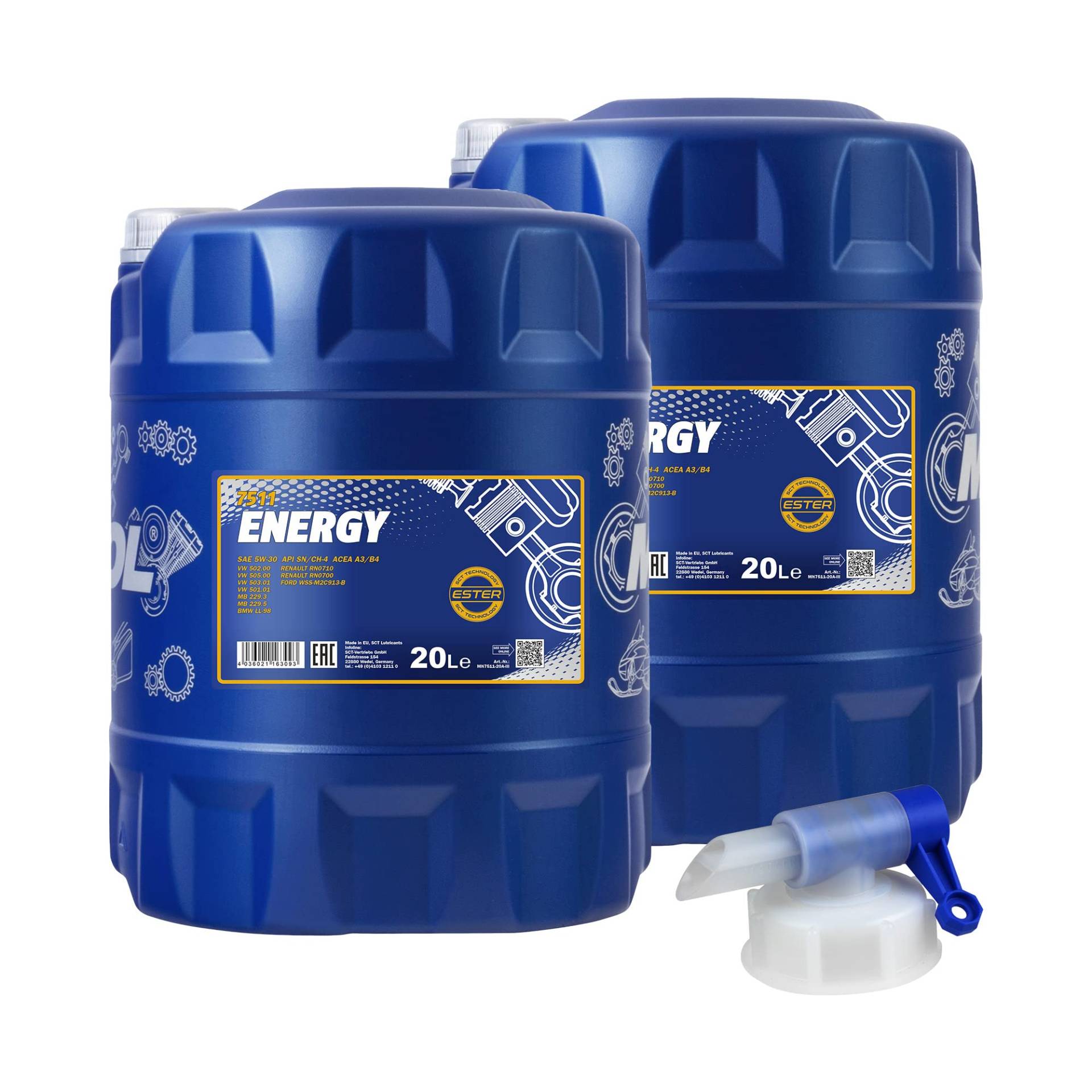 40L MANNOL Energy 5W-30 API SL/CF Öl Motoröl MN7511-20 inkl. Auslaufhahn von Diederichs