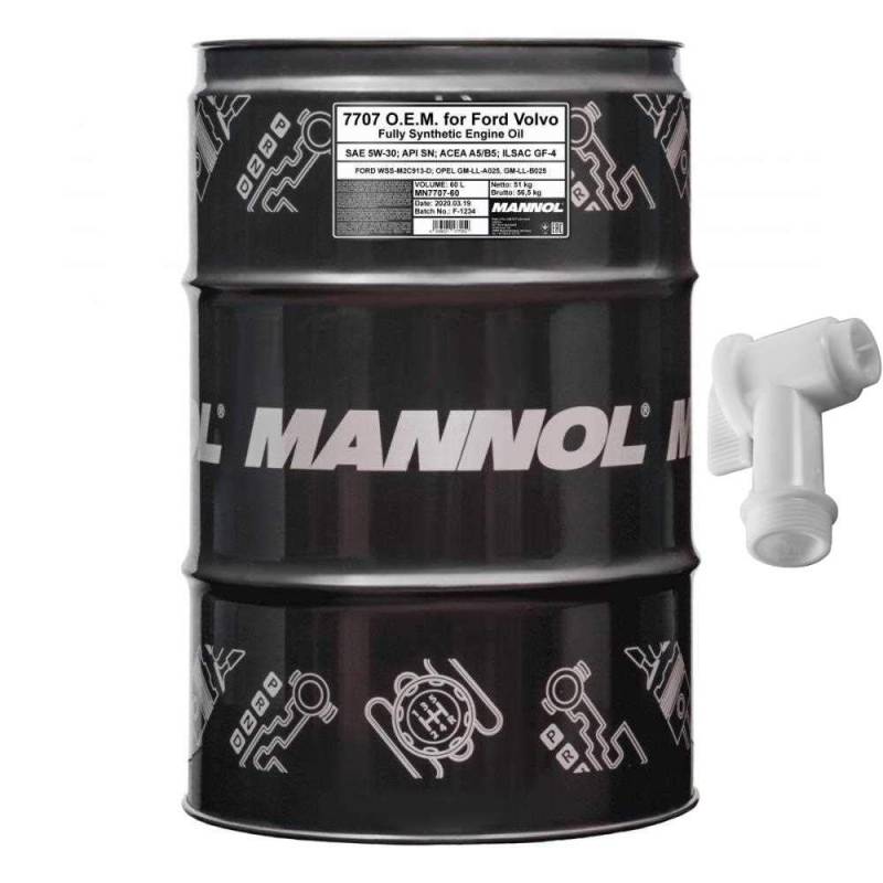 60 L MANNOL 7707 O.E.M. 5W-30 Spezialmotoröl API SN ACEA A5/B5 ILSAC GF-4 Hahn SAE SN/CF WSS-M2C913-C GM LL-A-025/B-025 von Diederichs