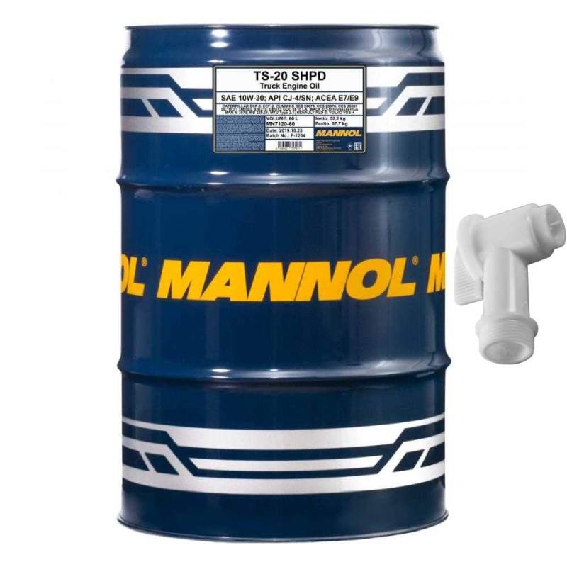 60 L MANNOL TS-20 SHPD 10W-30 Leichtlauf Motoröl API CJ-4/SN ACEA E7/E9 Hahn SAE von Diederichs