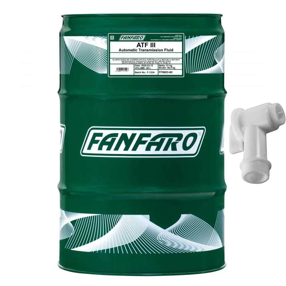 60 Liter Original FANFARO Automatikgetriebeöl ATF III Gear Oil Öl inkl. Auslaufhahn GM Dexron von Diederichs