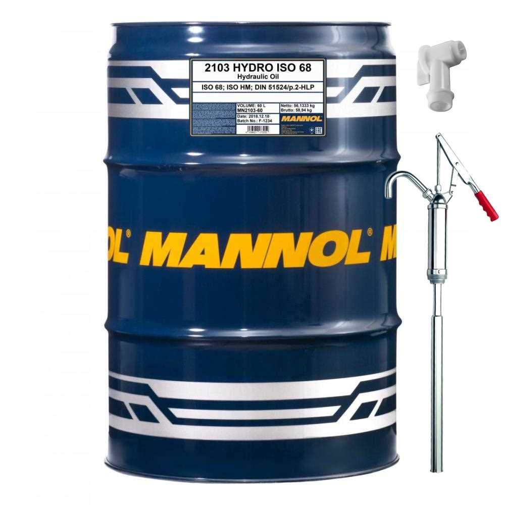 60 Liter Original MANNOL Hydrauliköl Hydro ISO 68 Oil inkl. Auslaufhahn und Handpumpe AFNOR 48600 DENISON HF-2 HF-0 ASLE 70-1 70-2 70-3 DIN 51524 part von Diederichs