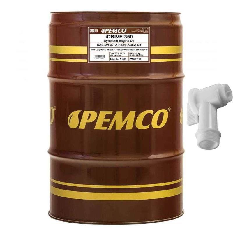 60 Liter Orignal PEMCO Motoröl iDRIVE 350 5W-30 API SN/CF Engine inkl. Auslaufhahn SAE ACEA C3/A3/B4 504.00/507.00 MB 229.51 LL-04 von Diederichs