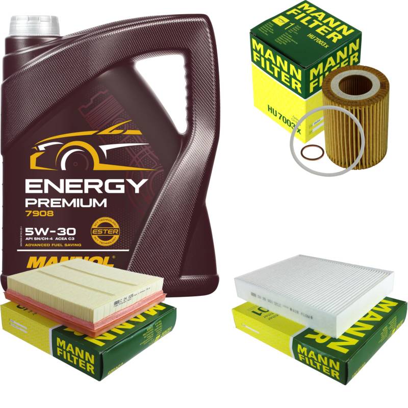 Filter Set Inspektionspaket 5 Liter MANNOL Motoröl Energy Premium 5W-30 API SN/CF MANN-FILTER Luftfilter Innenraumfilter Ölfilter von Diederichs