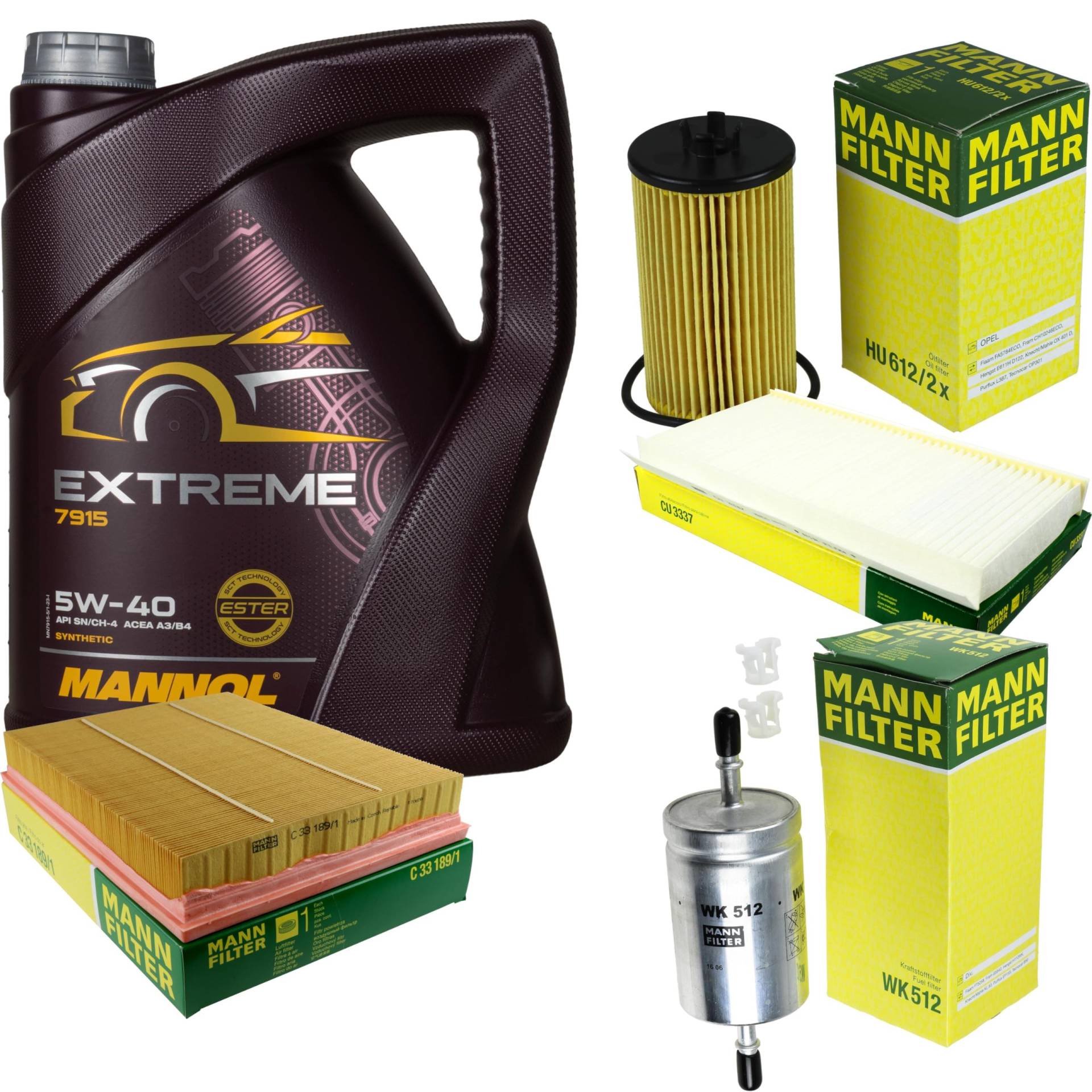 Filter Set Inspektionspaket 5 Liter MANNOL Motoröl Extreme 5W-40 API SN/CF MANN-FILTER Luftfilter Innenraumfilter Ölfilter Kraftstofffilter von Diederichs