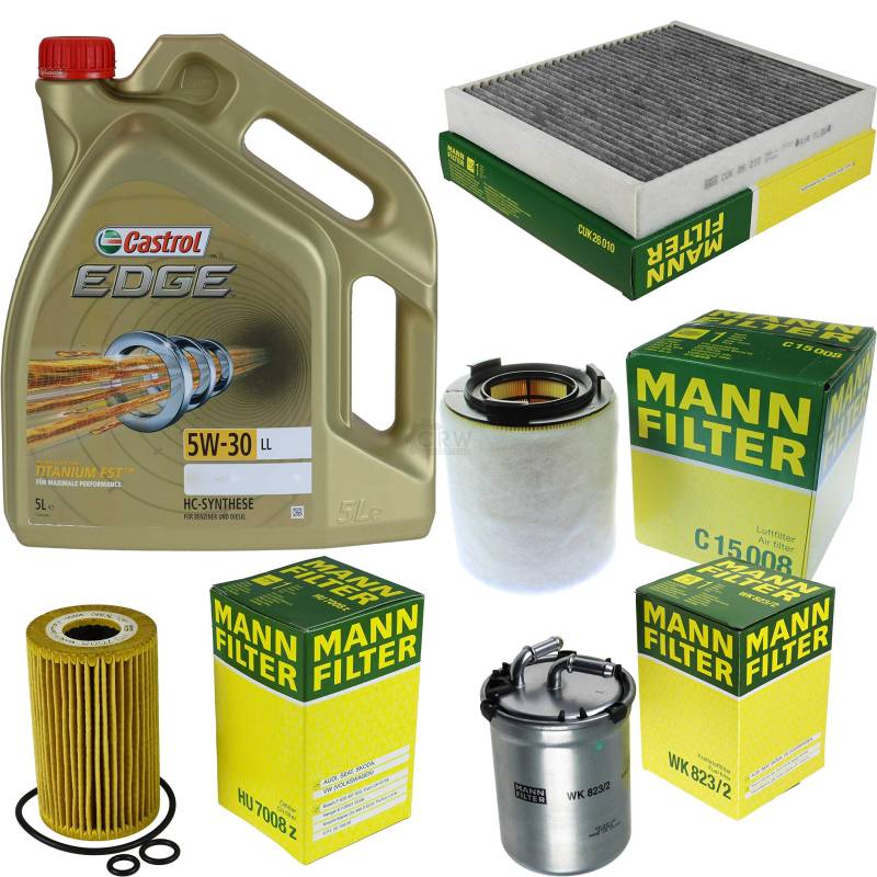 Filter Set Inspektionspaket 5 Liter Motoröl EDGE Titanium FST 5W-30 LL MANN-FILTER Innenraumfilter Kraftstofffilter Luftfilter Ölfilter von Diederichs