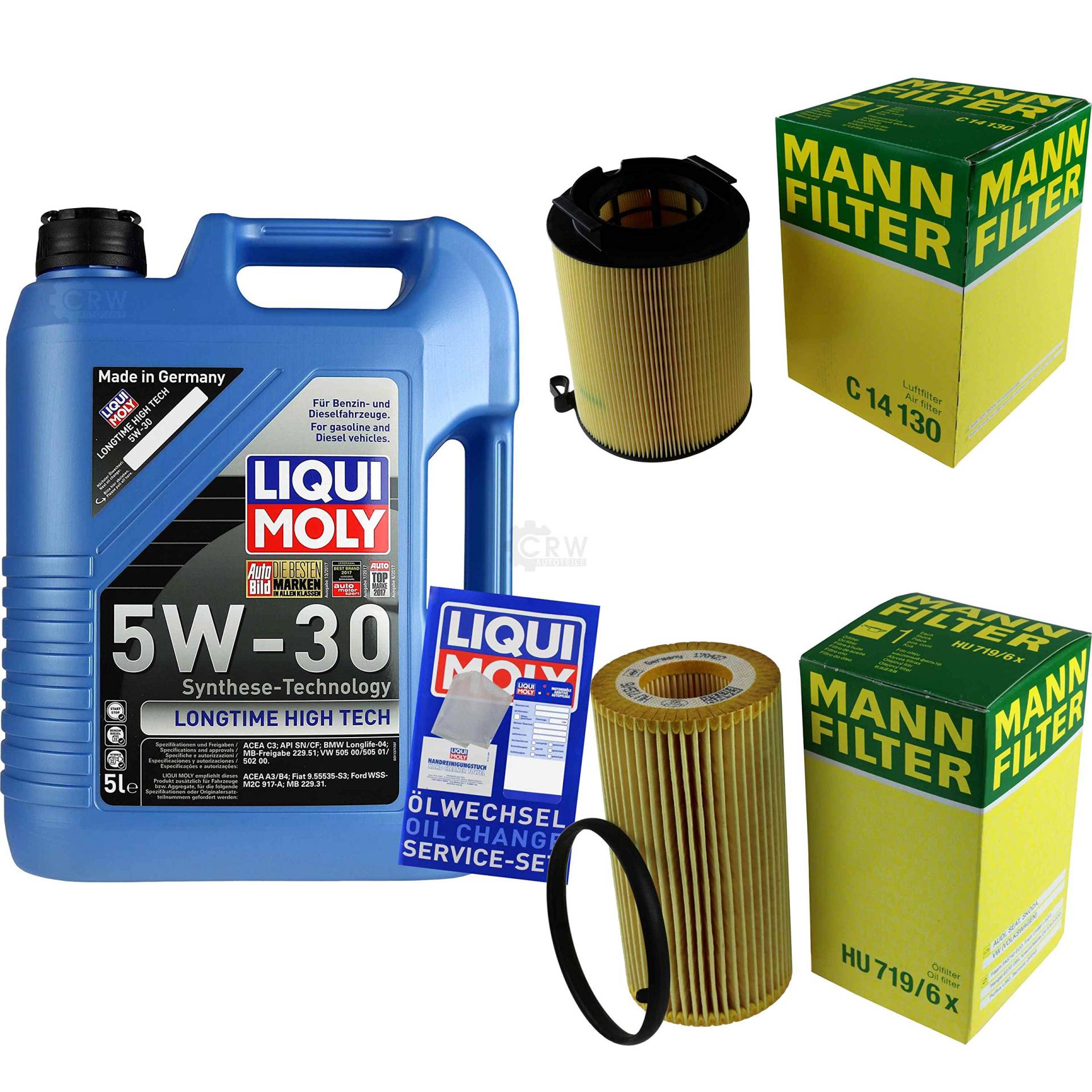 Filter Set Inspektionspaket 5 Liter Motoröl Longtime High Tech 5W-30 MANN-FILTER Luftfilter Ölfilter von Diederichs