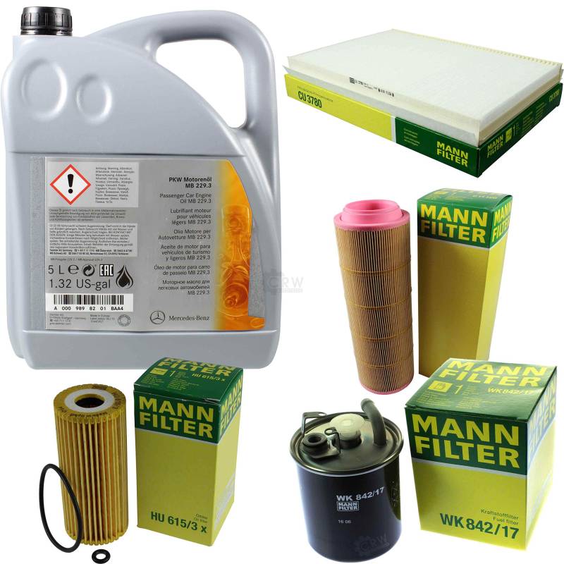 Filter Set Inspektionspaket 5 Liter Original Motoröl 5W-40 MB 229.3 MANN-FILTER Innenraumfilter Kraftstofffilter Luftfilter Ölfilter von Diederichs