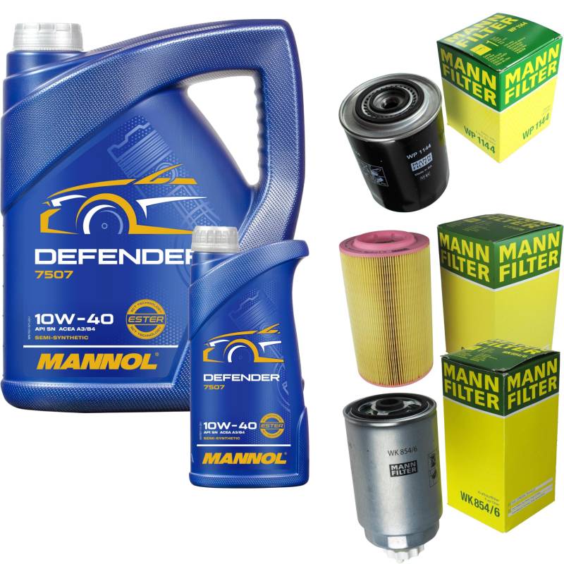 Filter Set Inspektionspaket 6 Liter MANNOL Motoröl Defender 10W-40 API SL/CF MANN-FILTER Luftfilter Kraftstofffilter Ölfilter von Diederichs