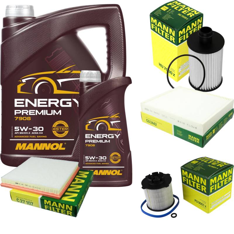 Filter Set Inspektionspaket 6 Liter MANNOL Motoröl Energy Premium 5W-30 API SN/CF MANN-FILTER Luftfilter Innenraumfilter Ölfilter Kraftstofffilter von Diederichs