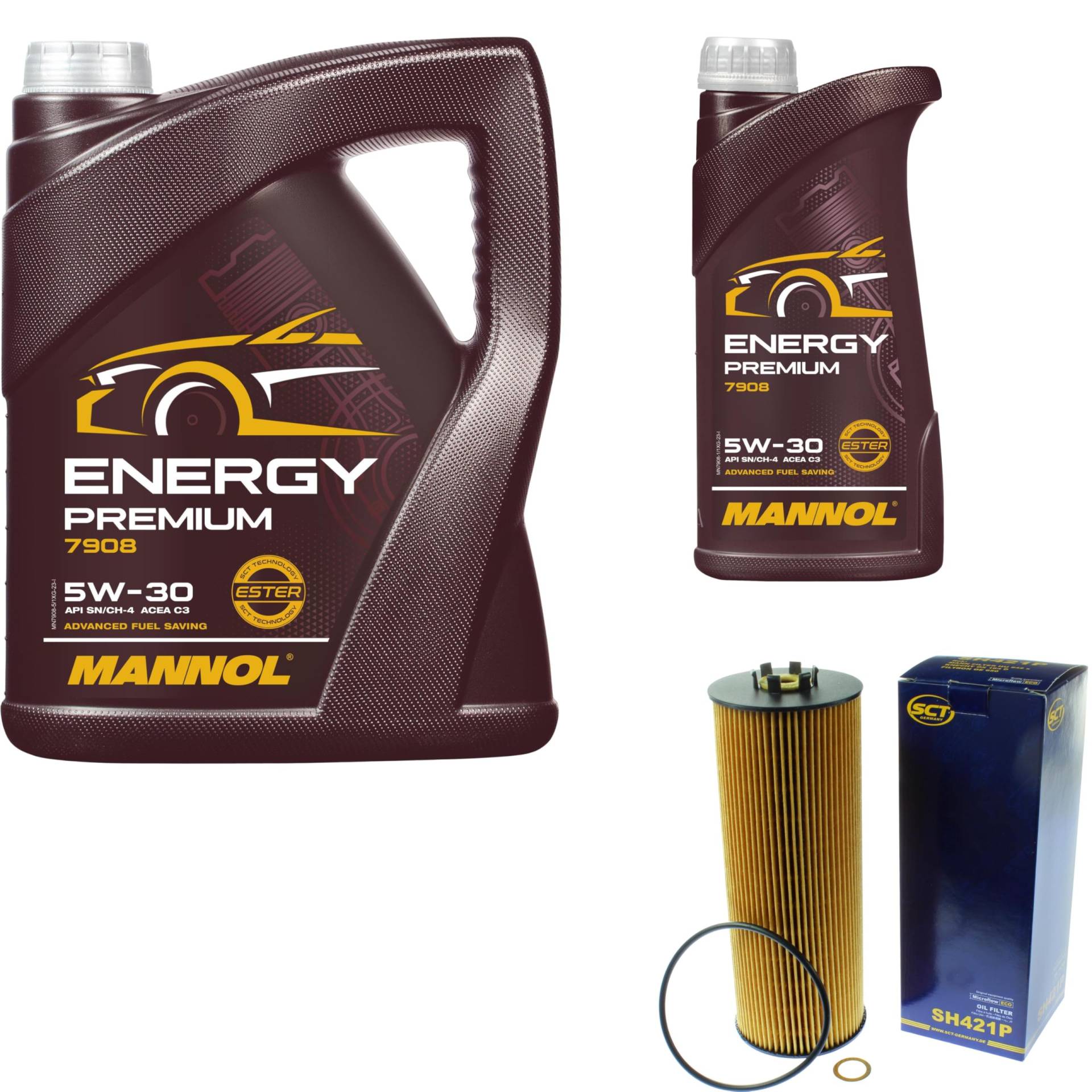 Filter Set Inspektionspaket 6 Liter MANNOL Motoröl Energy Premium 5W-30 API SN/CF SCT Germany Ölfilter von Diederichs