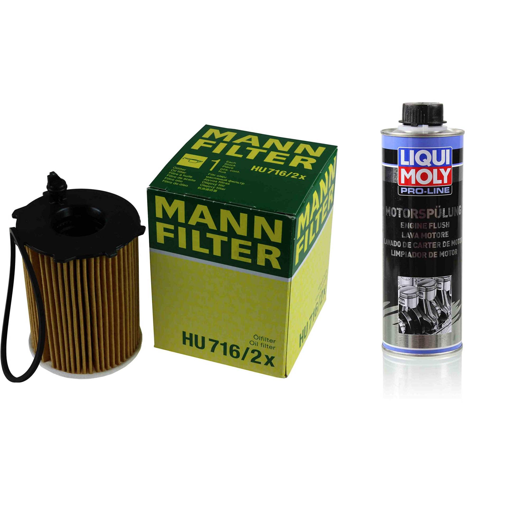 MANN-FILTER Ölfilter HU 716/2 x + 2427 Pro-Line Motorspülung von Diederichs