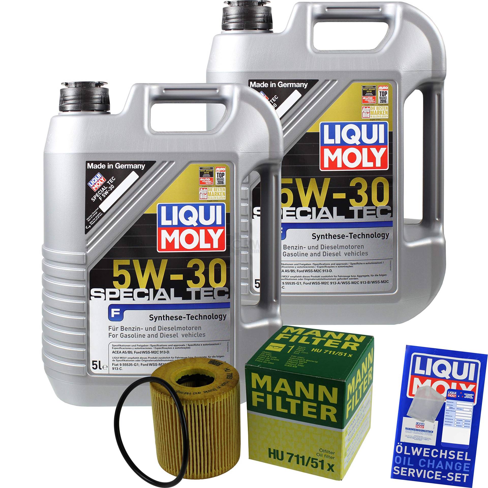 QR-PARTS 69319250 Filter Set Inspektionspaket 10 Liter Liqui Moly Motoröl Special Tec F 5W-30 MANN-FILTER Ölfilter von Diederichs