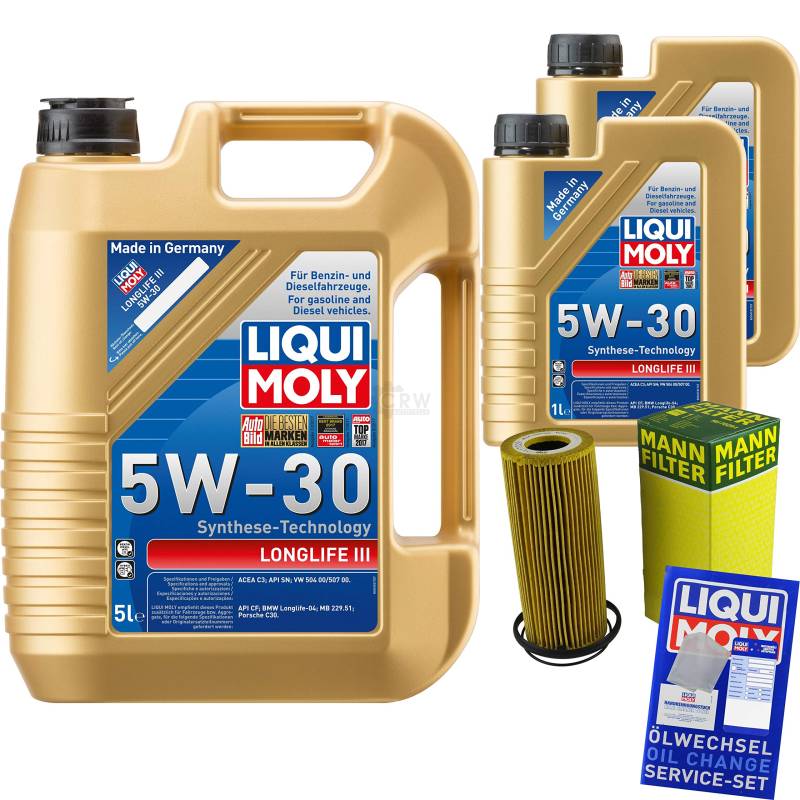 Filter Set Inspektionspaket 7 Liter Liqui Moly Motoröl Longlife III 5W-30 MANN-FILTER Ölfilter von Diederichs