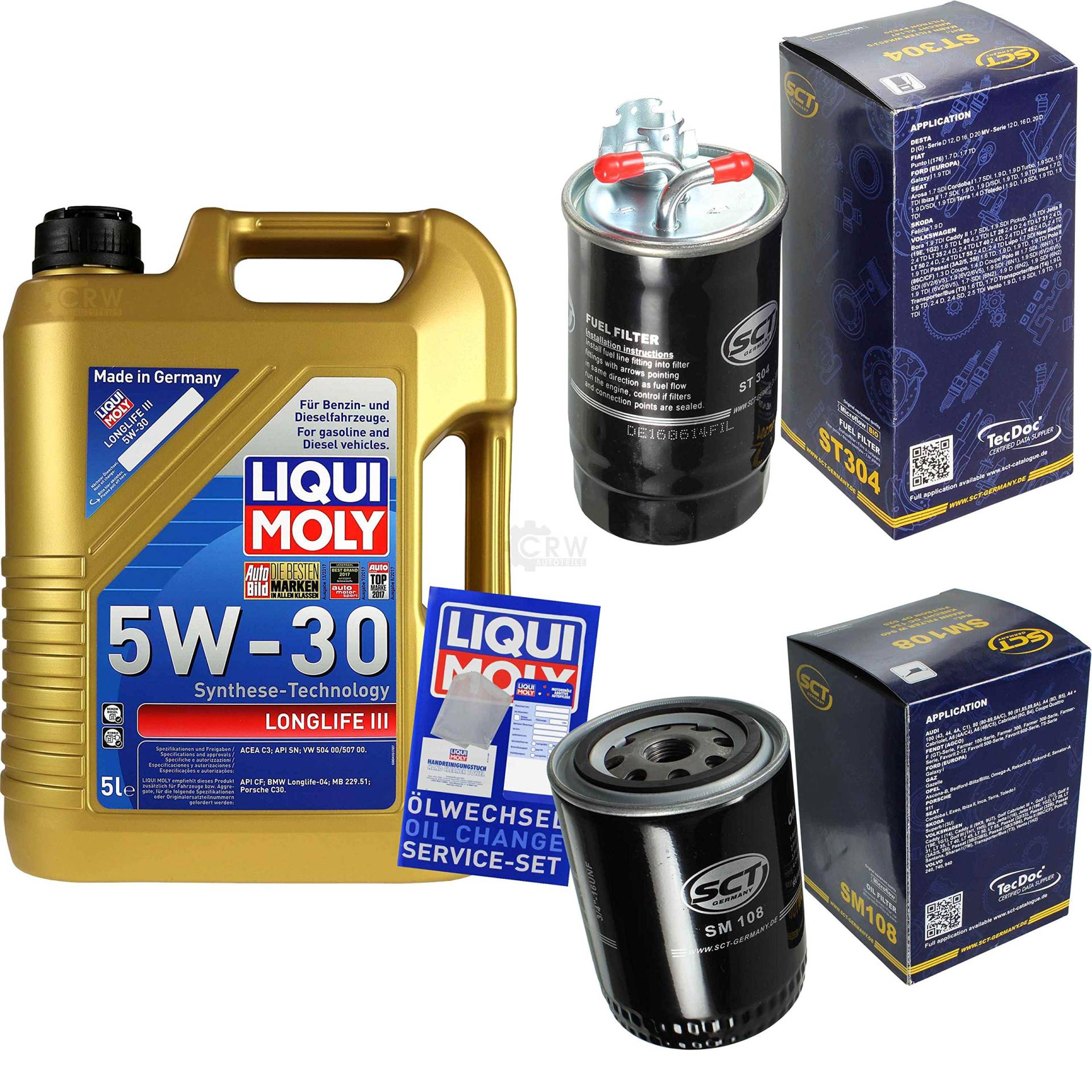 QR-PARTS 69390078 Filter Set Inspektionspaket 5 Liter Liqui Moly Motoröl Longlife III 5W-30 SCT Germany Kraftstofffilter Ölfilter von Diederichs