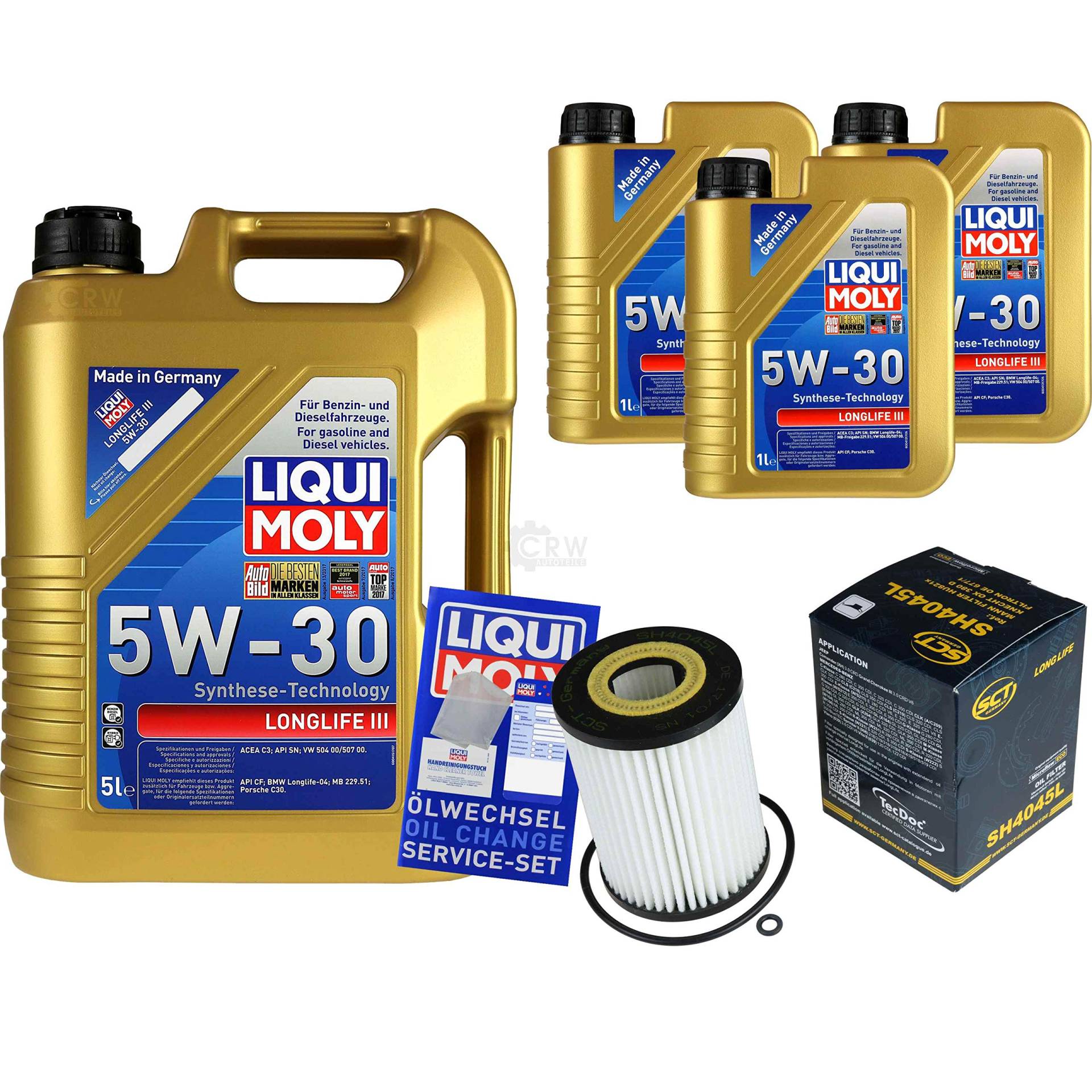 QR-PARTS 69397158 Filter Set Inspektionspaket 8 Liter Liqui Moly Motoröl Longlife III 5W-30 SCT Germany Ölfilter von Diederichs