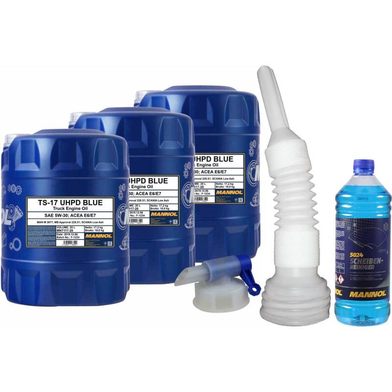 QR-Parts Set 60 Liter 85470729 DIN61 5024 MN7117-20 CT4503 1 Original MANNOL Scheiben-Reiniger -70 °C Frostschutz Konzentrat 20L Motoröl TS-17 UHPD Blue 5W-30 Auslaufhahn von Diederichs