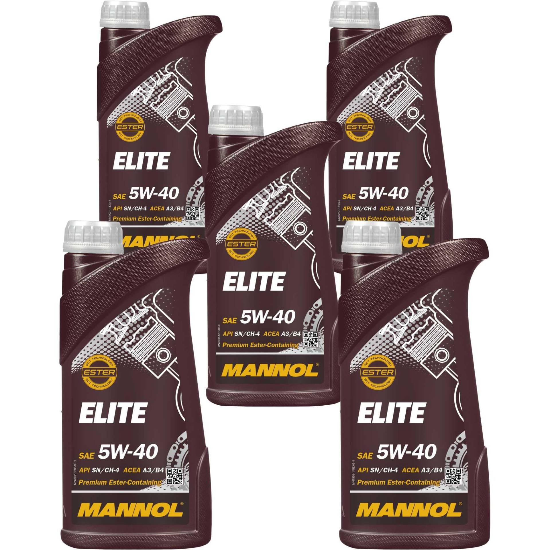 QR-Parts Set 85447380 MN7903-1 5x1 Liter Orignal MANNOL Elite 5W-40 API SN/CF Motoröl Engine Oil Öl von Diederichs