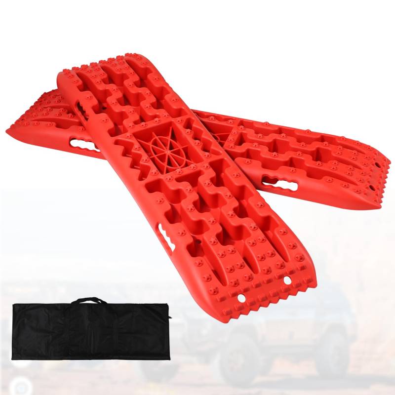 2stk Offroad Traktionsbretter mit Wagenheber-Basis, Rote Bergungs Traktionsketten Offroad Traktionsmatte mit Aufbewahrungstasche für Reifentraktion im Notfall in Sand Schlamm und Schnee von Diegimr