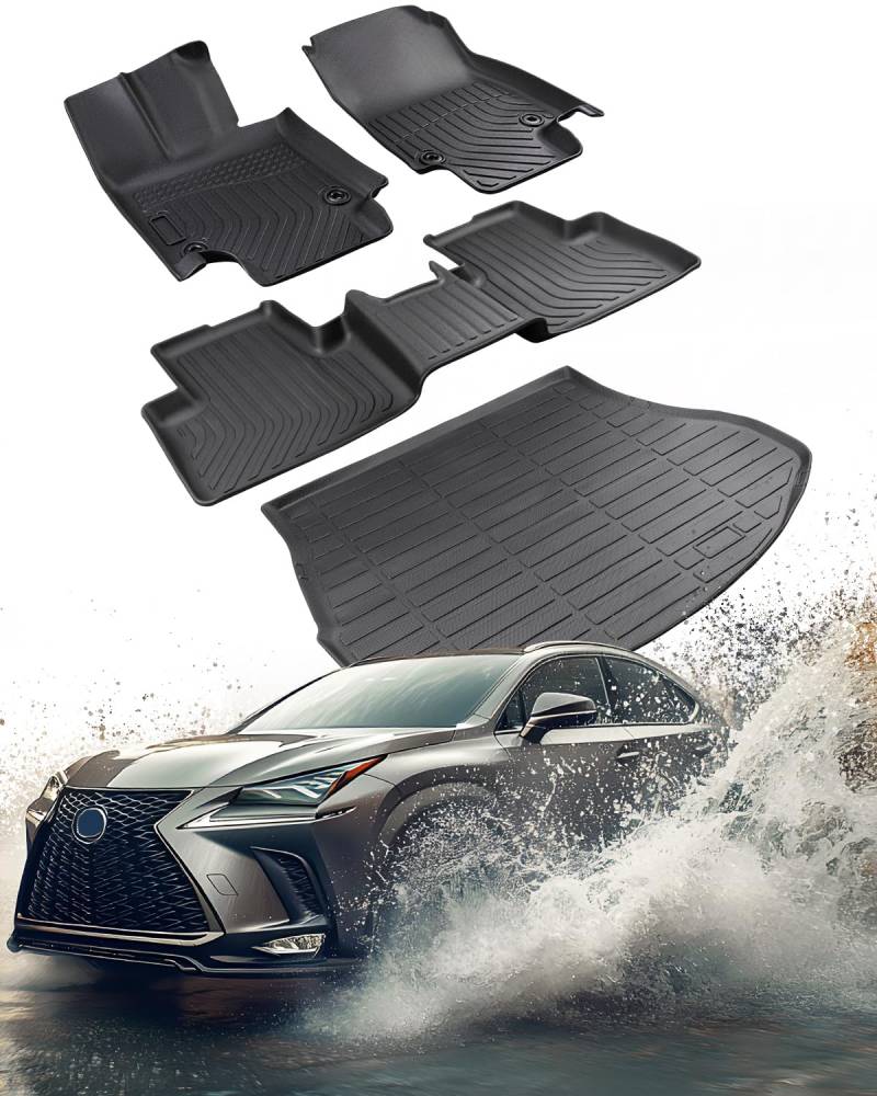 DiffCar® Für Lexus NX Fußmatten & Cargo Liner 2025 2024 2023 2022 | Allwetter passgenaues Autozubehör für Lexus NX250/NX350/NX350h/NX450h+ 2022-2025 | TPE Fußmatten-Set (nur AWD-Modell) von DiffCar