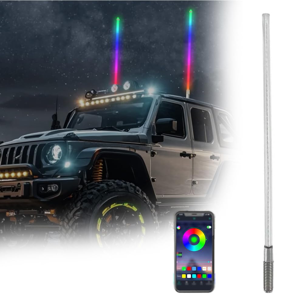 Auto Peitschenlicht-12-24V(USB/Verkabelung universal)Antenne RGB Peitsche App Steuerung Buntes Umgebungslicht für Universal Nachrüstung dekorative Fahnenmast Warnlicht Motorrad (40 CM-Eine mit einer) von Difference U