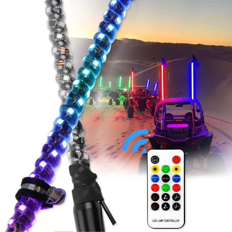 Auto Whip Light Bunte LED Whip Light Dancing [mit Fernbedienung] Auto Spirale LED Peitsche Licht for Offroad Jeep RZR UTV ATV Sand Dune Buggy Quad Truck Boat Motorcycle (2FT - 1 Stück) von Difference U