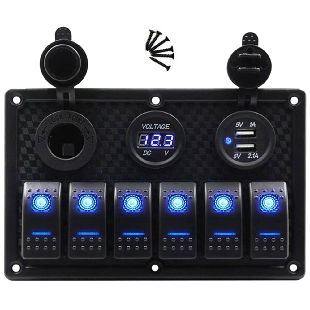 Diggtor 12/24 V 6 Tasten Schalttafel mit digitalem Voltmeter-Tester 3.0 USB-Ladegeräte Bule Light Boot Netzteil von Diggtor