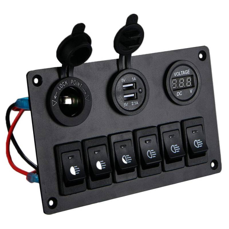 Diheohg 6 Gang Schalt Tafel mit 12V-24V LED Digital Voltmeter Dual USB LadegeräT Feuerzeug Buchse für RV SUV von Diheohg