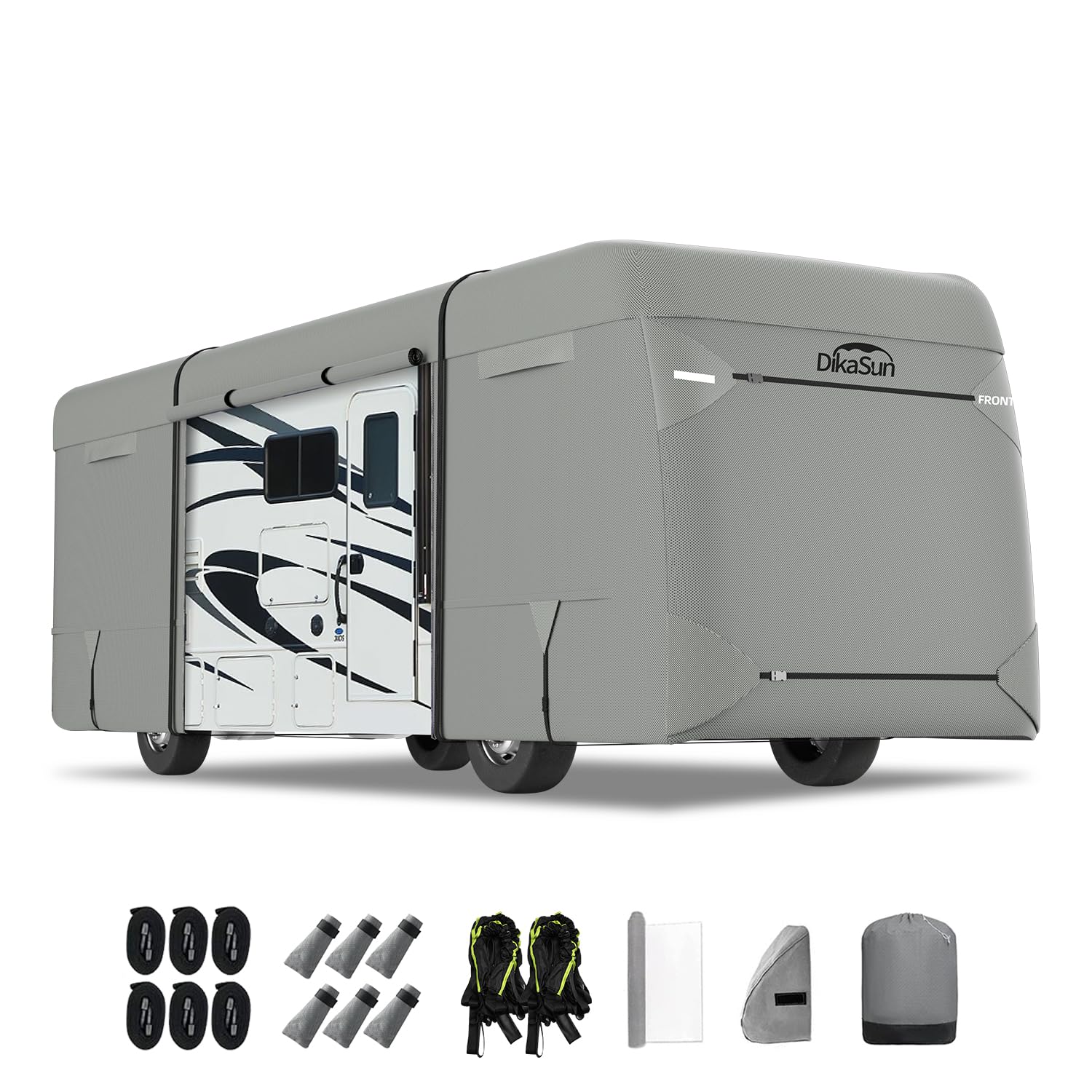 DikaSun Wohnmobil-Abdeckung der Klasse A mit 6-lagiger Oberseite, UV-Schutz, wasserdicht und wasserdicht (6-lagige Oberseite, 1,2 - 1,2 m: 1,325 cm L x 266,7 cm B x 320 cm) von DikaSun