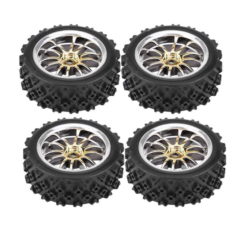 Dilwe 4 Stück Reifen aus Gummi für RC Auto, Rad und Felge für RC 1:10 Auto (Gold) von Dilwe