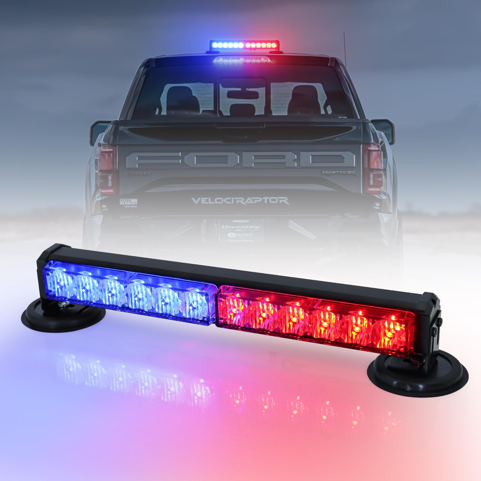 Dinfu 12 Zoll Blinken LED Warnleuchte Akku Blau + Rot Lichtleiste, 12v led Sicherheitswarnleuchten mit 14 Blinkende Stroboskop-Modi für Auto Pkw Truck Traktor KFZ LKW(mit Zigarettenanzünder) von Dinfu