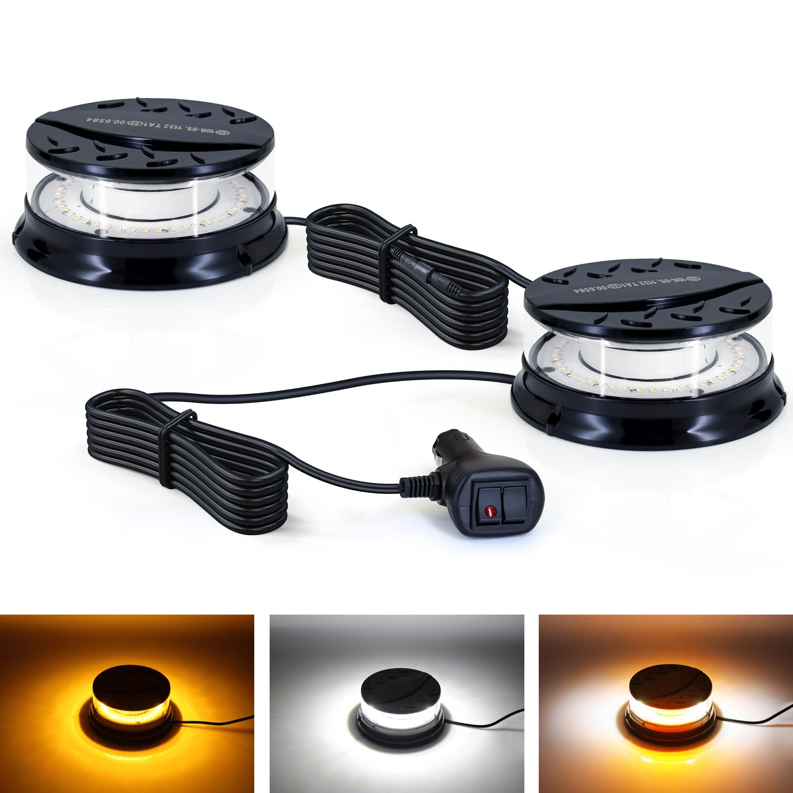 Dinfu 2pcs Rundumleuchte led, Gelb Rundumleuchte Magnet mit 16 Modes drehlicht Einstellbar 3 Farben für Auto Dach Traktor LKW Motorräder SUV 4x4 LKW kfz Polizei Schiffen von Dinfu