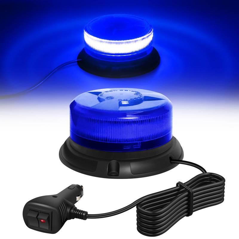 Dinfu Blaulicht Auto, blaulicht magnet 12V Frontblitzer Magnetfuß Rundumleuchte Blau 9 Blinkend Leuchte Warnleuchte mit Kfz-Ladekabel für Polizei Auto Pkw LKW UTV von Dinfu