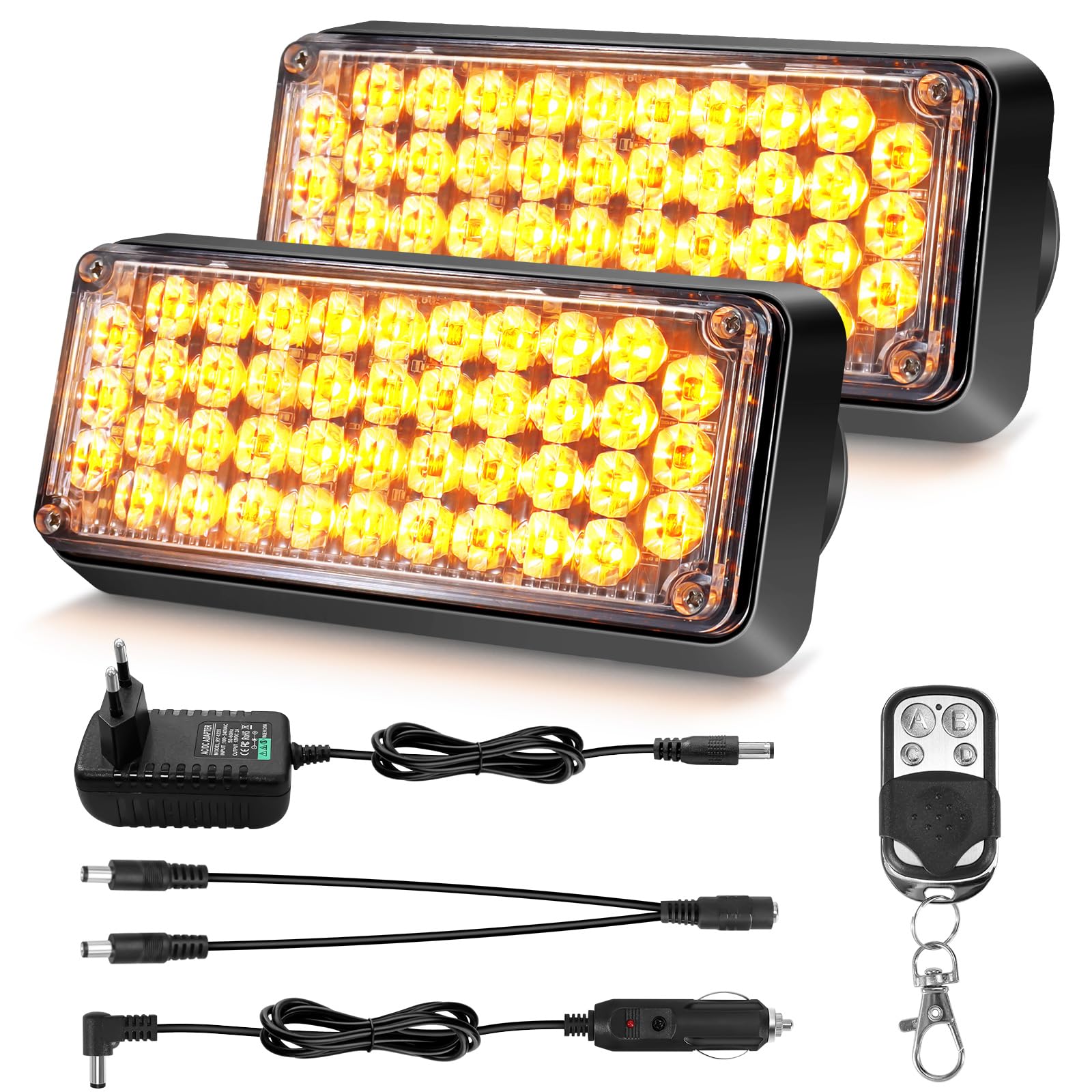 Dinfu LED Warnleuchte akku mit Fernsteuerung, 12V gelbes blinklicht auto magnet kabellose 5 Modes wiederaufladbare tragbare led blitzer mit Ladekabel für Auto Pkw Truck Traktor KFZ LKW von Dinfu