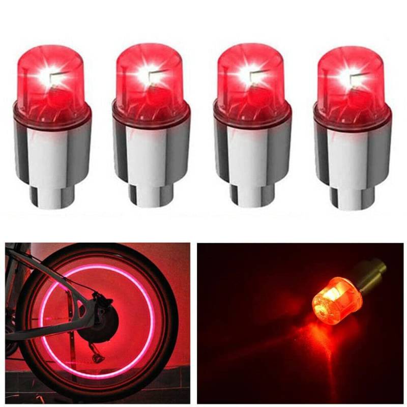 4pc Auto Rad Reifen Reifen Luftventilschaft LED Kappen Abdeckung Zubehör (Red) von DingM