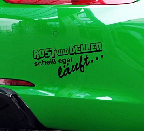 Dinger-Design Aufkleber Rost und Dellen scheiß egal läuft Auto Tuning Decal Stickerbomb (Weiß) von Dinger-Design