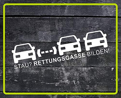 Dinger-Design Aufkleber Stau? RETTUNGSGASSE BILDEN! Feuerwehr, Rettungsdienst, Polizei, THW (Weiß, 60 x 14 cm) von Dinger-Design