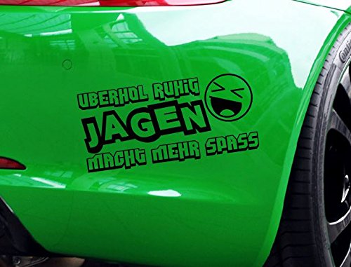 Dinger-Design Aufkleber Überhol ruhig jagen Macht mehr Spaß Auto Tuning Decal Stickerbomb (Weiß) von Dinger-Design