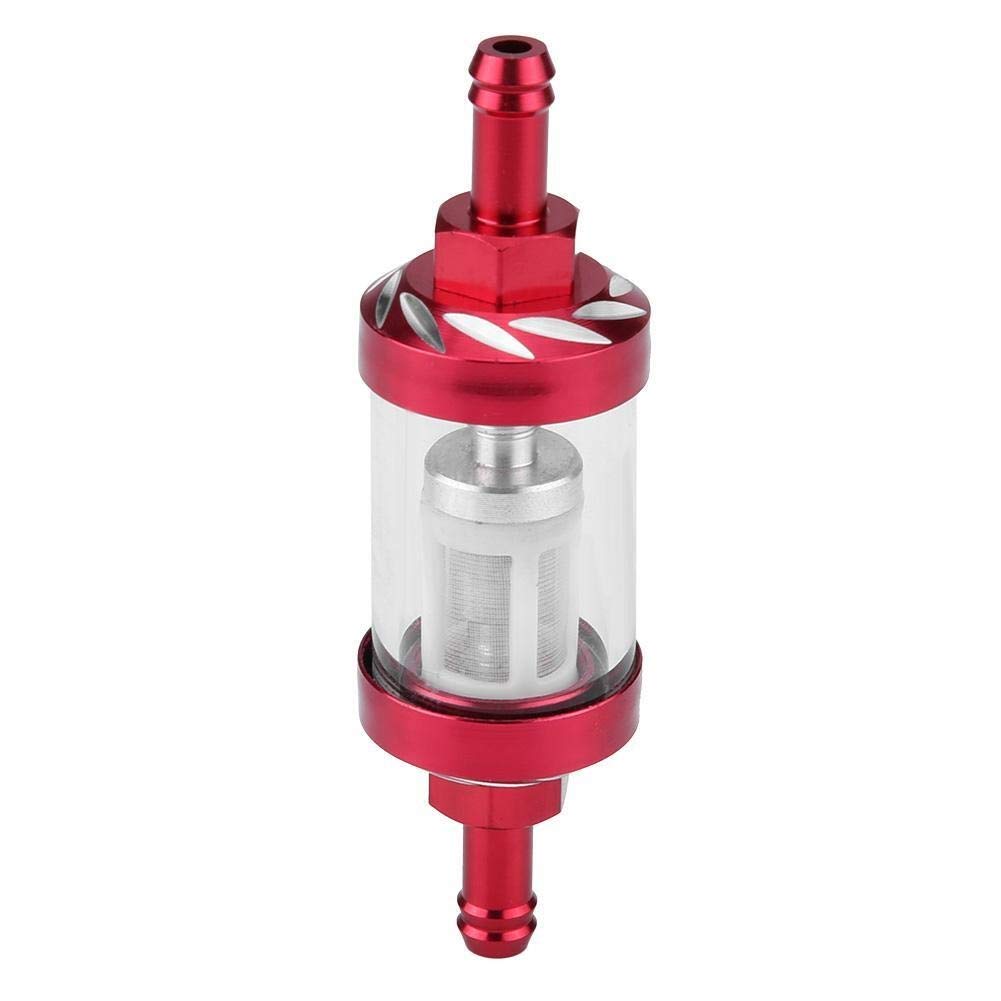 Dingln Metall, Glas, Inline-Gasöl-Kraftstofffilter 8mm Gewinde Ersatz For Motorrad (rot) von Dingln