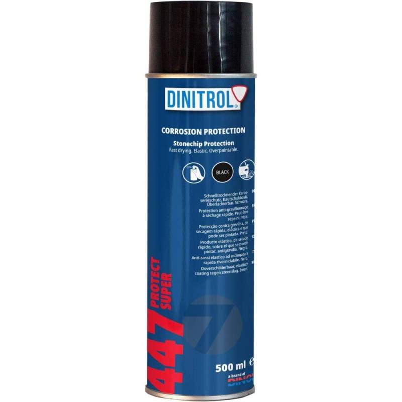 DINITROL® 447 Protect Super Black – schnell trocknender Überlackierbarer Fahrzeug-Unterboden-Chassis-Steinschlagschutz – 500 ml Aerosol von Dinitrol