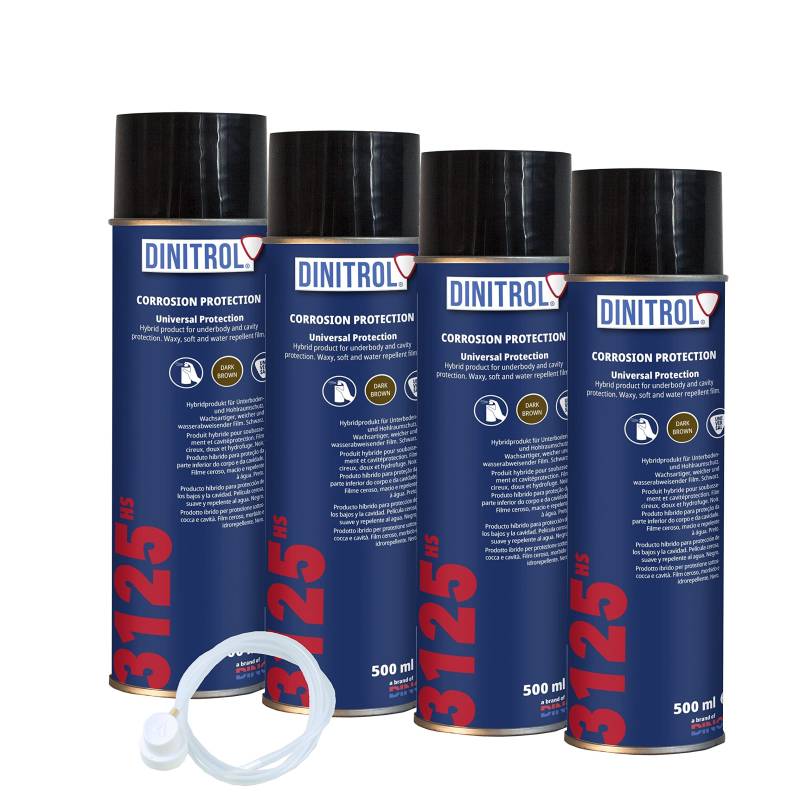 DINITROL® 3125 HS (High Solid) Tropffestes Hohlraumwachs, 4 x 500 ml Aerosole und 1 x Aerosol-Verlängerungsschlauchdüse von Dinitrol