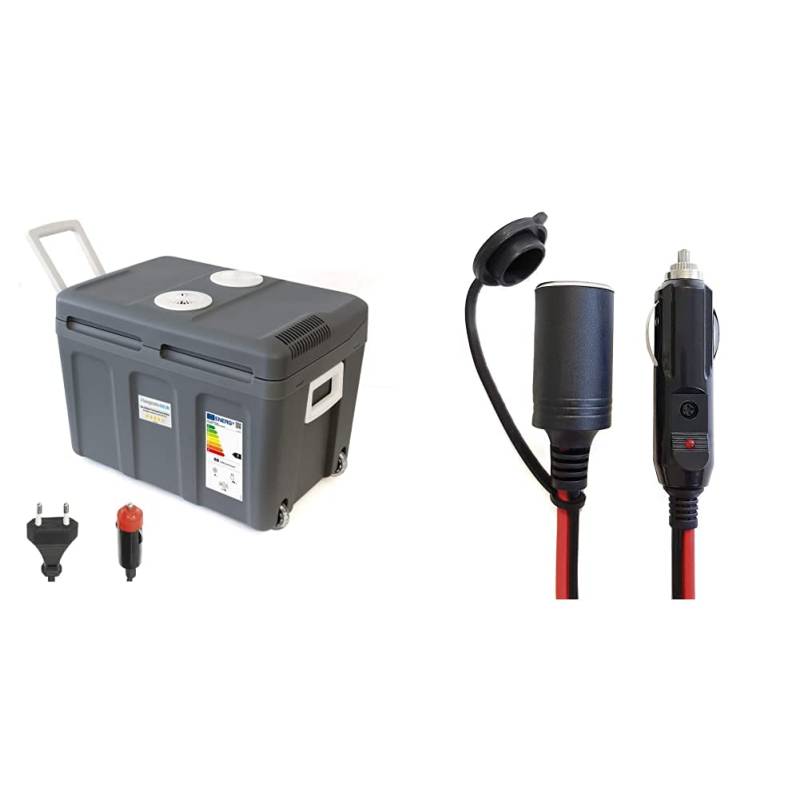 Dino KRAFTPAKET 131002 Kühlbox 12V 230V (WÄRMT & KÜHLT) HÖHE: 42cm GRÖSSE: 45-Liter (40L netto) Elektrische Kühlbox für Auto Boot Camping + 12V-Verlängerungskabel 3,5mX1,5qmm, Schwarz, 131003 von Dino KRAFTPAKET