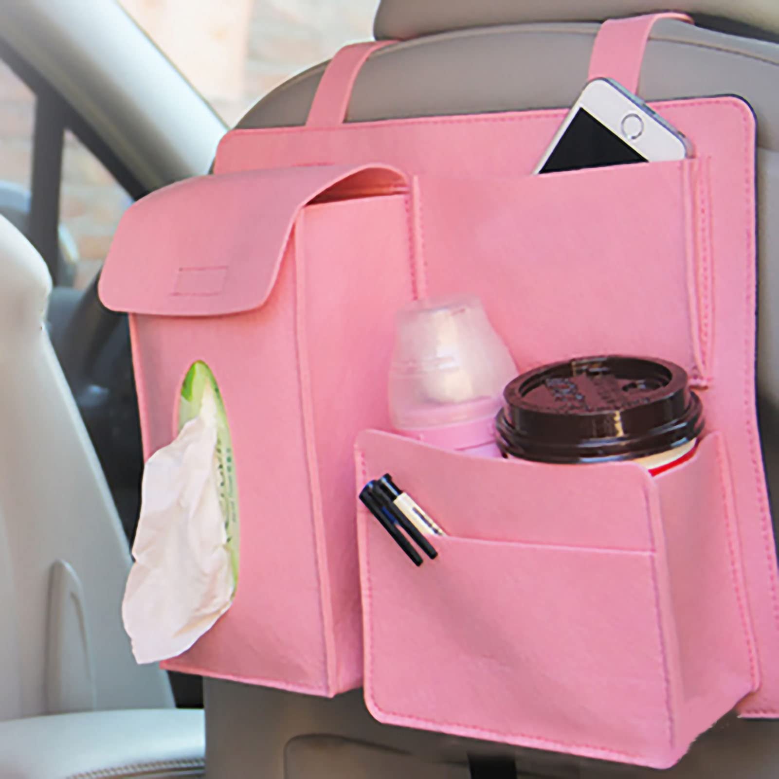 Auto-Aufbewahrungs-Organizer, Pkw-Sitz-Caddy-Organizer für Bürobedarf, Snacks und Spielzeug, Vorder- oder Rücksitz-Organizer Zum Aufhängen, Tragetasche mit Großen Taschen (Rosa) von Dioche