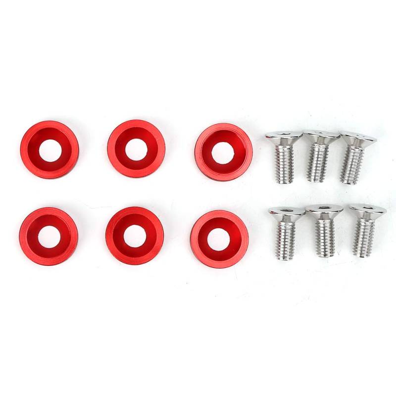 Auto Dekorative Unterlegscheibe,Dioche Rot 6pcs M8 Dekorative rote Unterlegscheiben Schrauben Universal für Automobil Auto Kotflügel Stoßstange Motorabdeckung Aluminium von Dioche