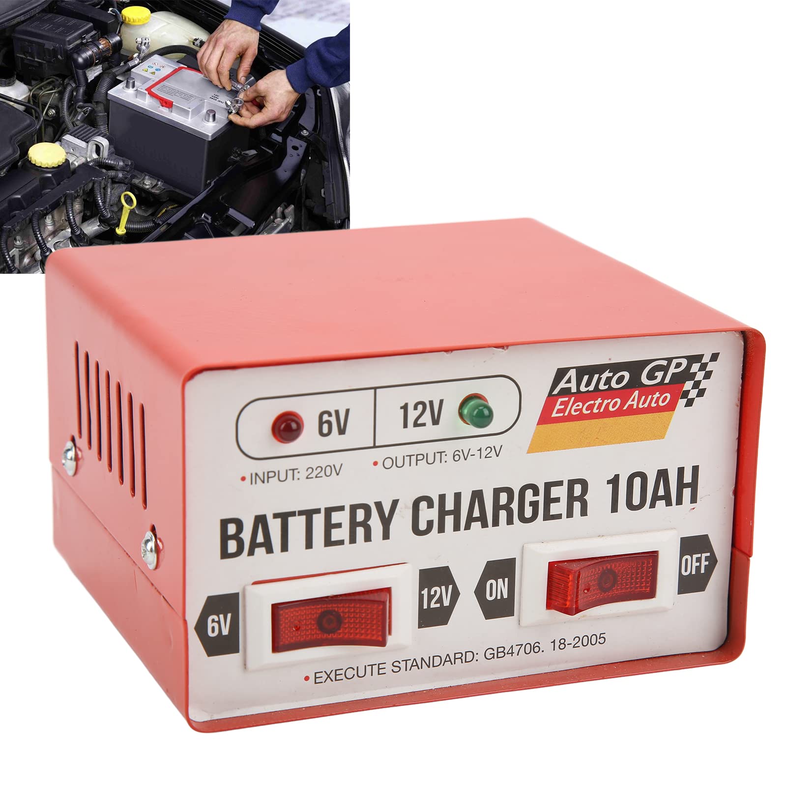 Autobatterieladegerät Autobatterieladegerät Metallauto für Intelligentes Batterieladegerät Schnellladung Reparaturmaschine 6V 12V Einstellbarer Roter EU-Stecker 110-220V von Dioche