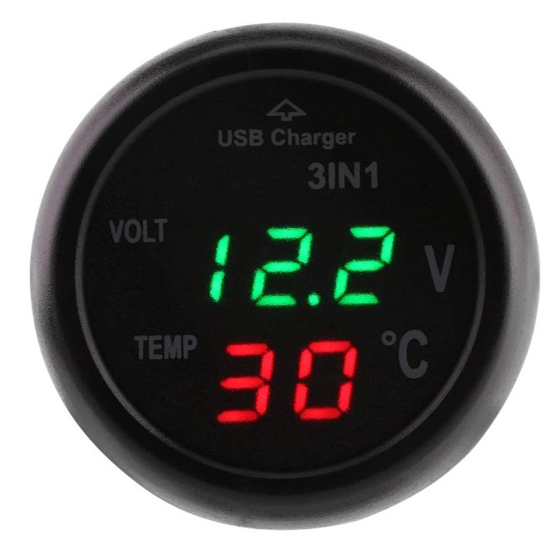 Dioche Zigarettenanzünder USB, Auto LKW 3in1 Dual LED Digitalanzeige Voltmeter Thermometer Zigarettenanzünder USB Autoladegerät(Grün+Rot) von Dioche